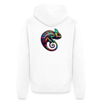 Chamäleon - Unisex Premium Bio Zip Hoodie - Weiß - Hinten - Thijin (182cm)