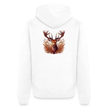 Hirsch - Unisex Premium Bio Zip Hoodie - Weiß - Hinten - Thijin (182cm)
