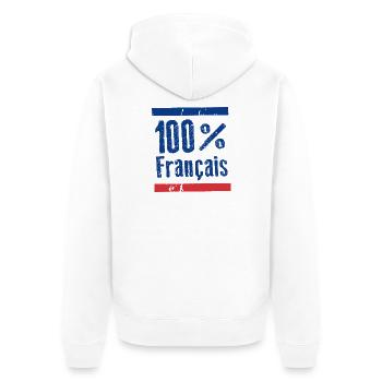 100% Französisch, Blau, Weiß, Rot - Unisex Premium Bio Zip Hoodie - Weiß - Hinten - Thijin (182cm)