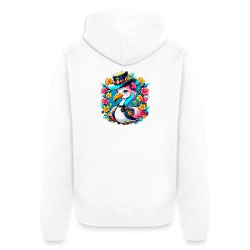 Süßer Flamingo mit buntem Hut - Unisex Premium Bio Zip Hoodie - Weiß - Hinten - Thijin (182cm)