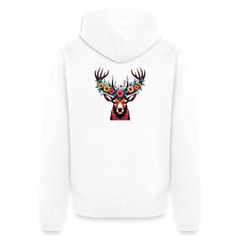 Cerf avec des fleurs - Veste à capuche bio Premium Unisexe - blanc - Dos - Thijin (182cm)