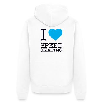 I LOVE SPEED SKATING - Unisex Premium Bio Zip Hoodie - Weiß - Hinten - Thijin (182cm)