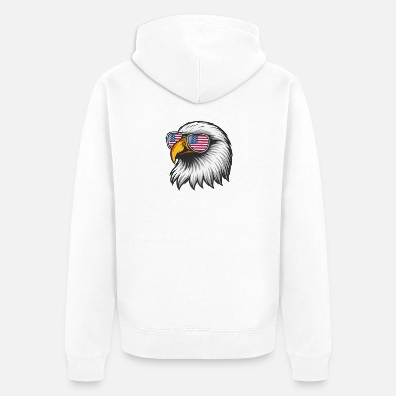 Aigle américain avec drapeau dans des lunettes - Veste à capuche bio Premium Unisexe - blanc