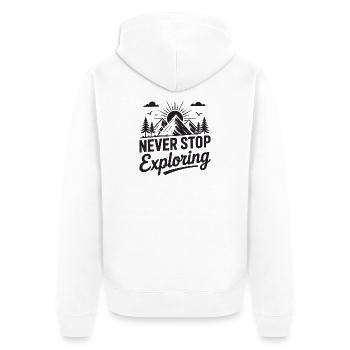 Mountains - Never Stop Exploring - Unisex Premium Organic Zip Hoodie - white - Back - Thijin (182cm)