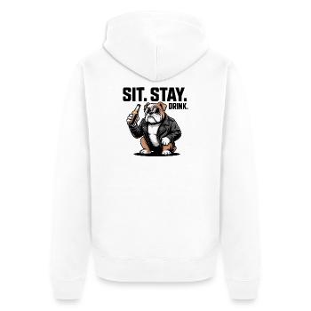 Sitz Bleib Trink Bulldoggenbier - Unisex Premium Bio Zip Hoodie - Weiß - Hinten - Thijin (182cm)