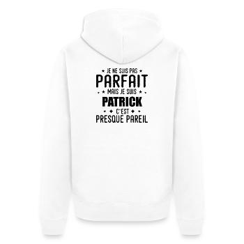 Patrick: authentic, imperfect, top, perfection - Unisex Premium Organic Zip Hoodie - white - Back - Thijin (182cm)