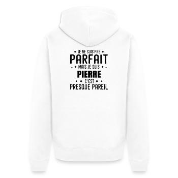 Stone: authentic, imperfect, top, perfection - Unisex Premium Organic Zip Hoodie - white - Back - Thijin (182cm)