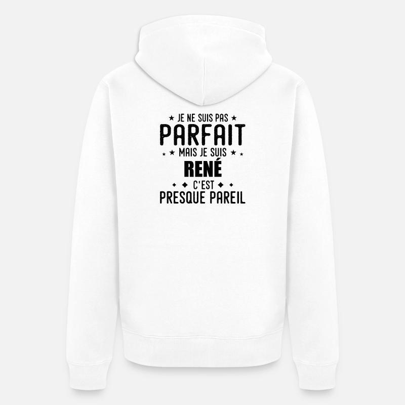René: authentisch, unvollkommen, oberflächlich, perfekt - Unisex Premium Bio Zip Hoodie - Weiß