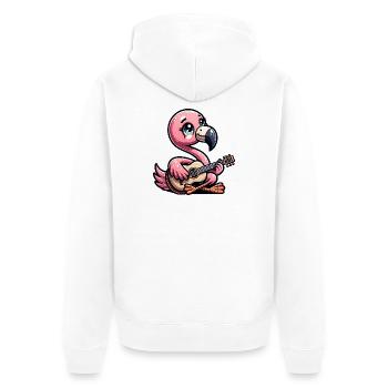 Niedlicher Flamingo Spielt Akustikgitarre - Unisex Premium Bio Zip Hoodie - Weiß - Hinten - Thijin (182cm)