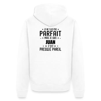 Juan: authentic, imperfect, top, perfection - Unisex Premium Organic Zip Hoodie - white - Back - Thijin (182cm)