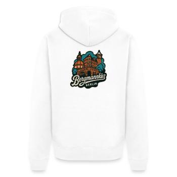 Bergmannkiez Kreuzberg Retro Stil Illustration - Unisex Premium Bio Zip Hoodie - Weiß - Hinten - Thijin (182cm)