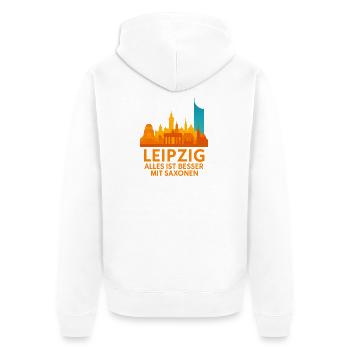 Leipzig Skyline Saxonen Spruch - Unisex Premium Bio Zip Hoodie - Weiß - Hinten - Thijin (182cm)