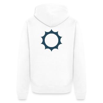 „Sonnenenergie – Saubere Zukunft“ - Unisex Premium Bio Zip Hoodie - Weiß - Hinten - Thijin (182cm)