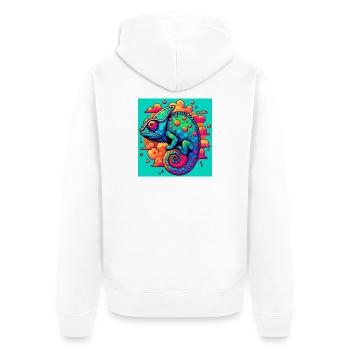 Chamäleon - Unisex Premium Bio Zip Hoodie - Weiß - Hinten - Thijin (182cm)