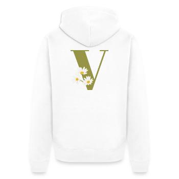 Buchstabe v grüne Gänseblümchen - Unisex Premium Bio Zip Hoodie - Weiß - Hinten - Thijin (182cm)