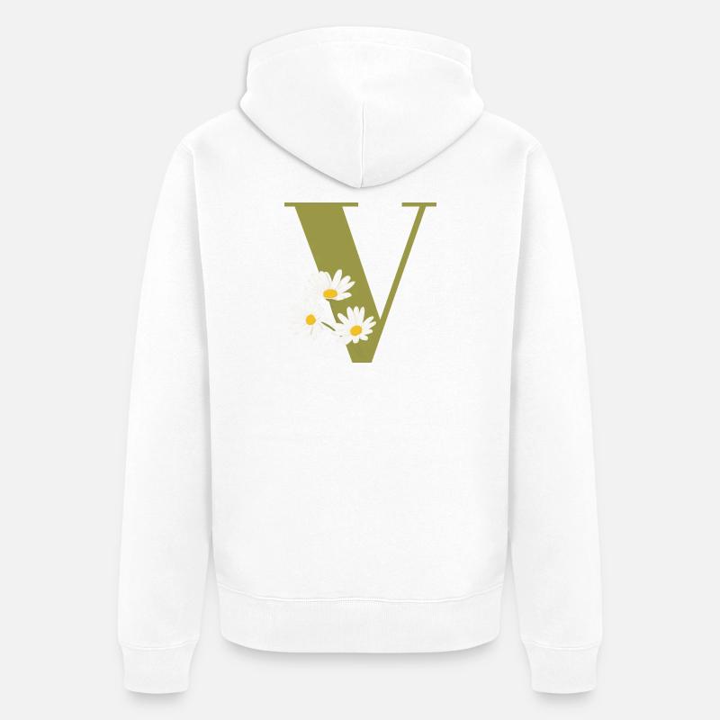 Buchstabe v grüne Gänseblümchen - Unisex Premium Bio Zip Hoodie - Weiß
