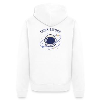 Denke Weiter - Unisex Premium Bio Zip Hoodie - Weiß - Hinten - Thijin (182cm)
