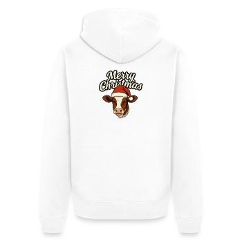 Merry Christmas Simmentaler Kuh Shirt - Unisex Premium Bio Zip Hoodie - Weiß - Hinten - Thijin (182cm)