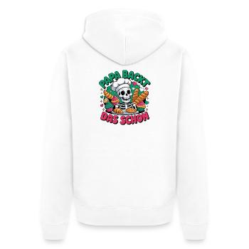 Papa Backt Das Schon - Unisex Premium Bio Zip Hoodie - Weiß - Hinten - Thijin (182cm)