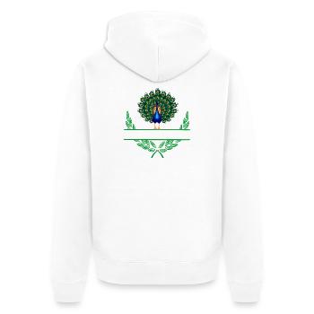 Pfauen-Lorbeerkranz mit Namensraum - Unisex Premium Bio Zip Hoodie - Weiß - Hinten - Thijin (182cm)