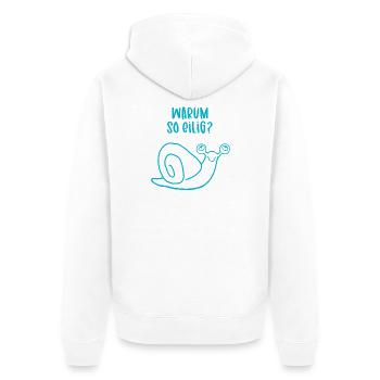 Relaxte Schnecke - Warum so eilig? - Unisex Premium Bio Zip Hoodie - Weiß - Hinten - Thijin (182cm)