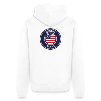 Emblème du bouclier Austin Texas - Veste à capuche bio Premium Unisexe - blanc - Dos - Thijin (182cm)