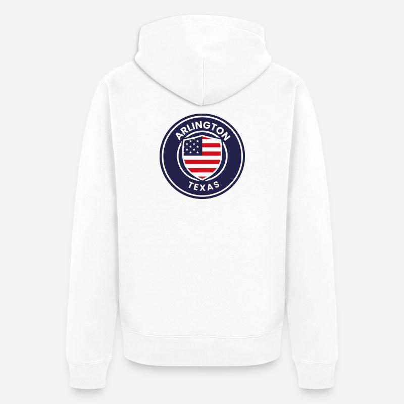 Emblème d’Arlington, Texas, avec drapeau - Veste à capuche bio Premium Unisexe - blanc