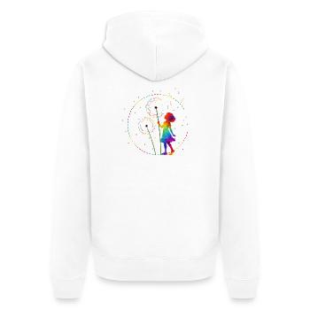 Regenbogen Mädchen mit Pusteblume - Unisex Premium Bio Zip Hoodie - Weiß - Hinten - Thijin (182cm)