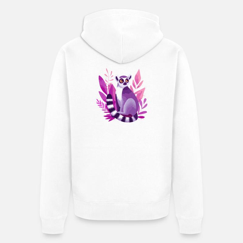 Lémurien violet dans la Jungle Rose - Veste à capuche bio Premium Unisexe - blanc