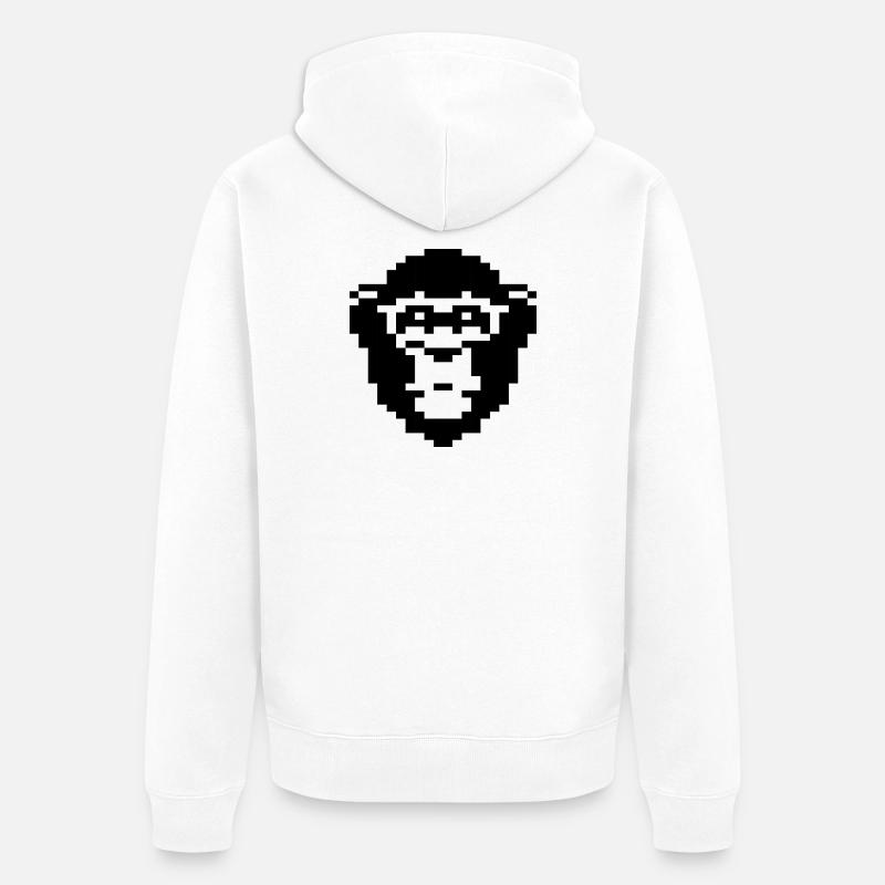 Conception du visage de singe pixelisé - Veste à capuche bio Premium Unisexe - blanc
