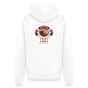 T-shirt Poker anniversaire 1981, T-shirt Poker Legend - Veste à capuche bio Premium Unisexe - blanc - Dos - Thijin (182cm)