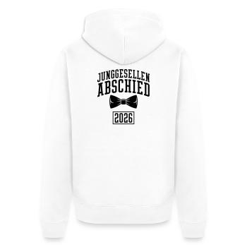 Junggesellenabschied 2026 JGA - Unisex Premium Bio Zip Hoodie - Weiß - Hinten - Thijin (182cm)