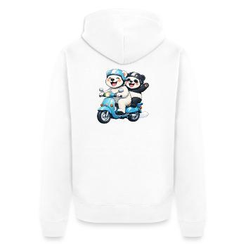 Polar Bear and Panda Bear on a Scooter - Unisex Premium Organic Zip Hoodie - white - Back - Thijin (182cm)