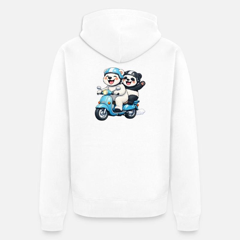 Ours polaire et panda en scooter - Veste à capuche bio Premium Unisexe - blanc