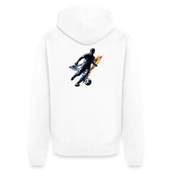 Silhouette de joueur de football Dynamique de design sportif - Veste à capuche bio Premium Unisexe - blanc - Dos - Thijin (182cm)