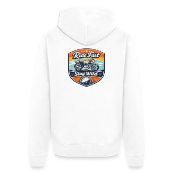 Ride Fast Stay Wild Motorrad Badge - Unisex Premium Bio Zip Hoodie - Weiß - Hinten - Thijin (182cm)
