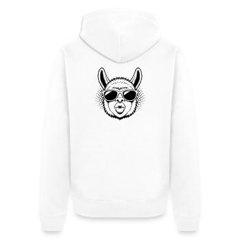 Cooles Alpaka mit Sonnenbrille Kussmund - Unisex Premium Bio Zip Hoodie - Weiß - Hinten - Thijin (182cm)