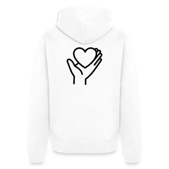 Hand Herz - Unisex Premium Bio Zip Hoodie - Weiß - Hinten - Thijin (182cm)