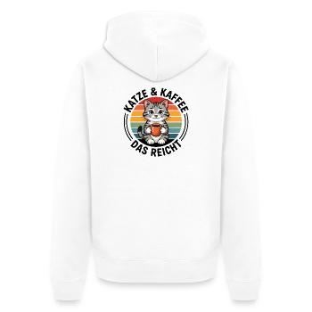 Katze und Kaffee das reicht - Unisex Premium Bio Zip Hoodie - Weiß - Hinten - Thijin (182cm)