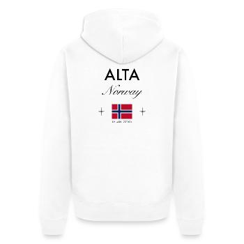 Alta Norwegen Koordinaten Reise Souvenir - Unisex Premium Bio Zip Hoodie - Weiß - Hinten - Thijin (182cm)