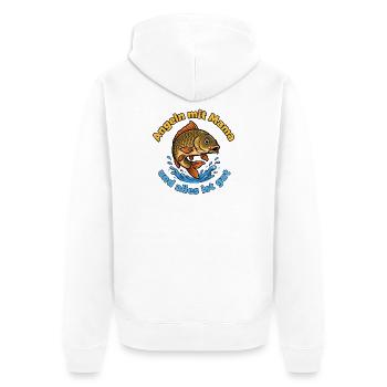 Angeln mit Mama – Alles ist gut - Unisex Premium Bio Zip Hoodie - Weiß - Hinten - Thijin (182cm)