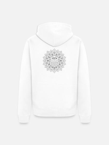 Eulen Mandala zum ausmalen - Unisex Premium Bio Zip Hoodie - Weiß