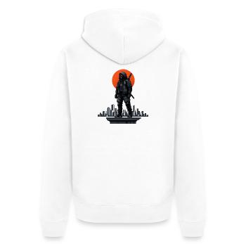 Ninja in the shadows in front of a red skyline - Unisex Premium Organic Zip Hoodie - white - Back - Thijin (182cm)