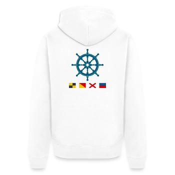 Love – Maritime steering wheel with signal flags - Unisex Premium Organic Zip Hoodie - white - Back - Thijin (182cm)