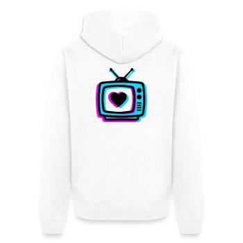 Neon Herz TV Retro - Unisex Premium Bio Zip Hoodie - Weiß - Hinten - Thijin (182cm)
