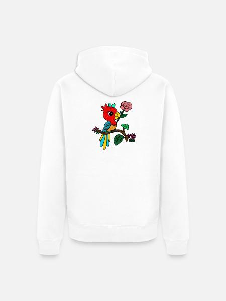 bunter Papagei auf Blütenzweig - Unisex Premium Bio Zip Hoodie - Weiß