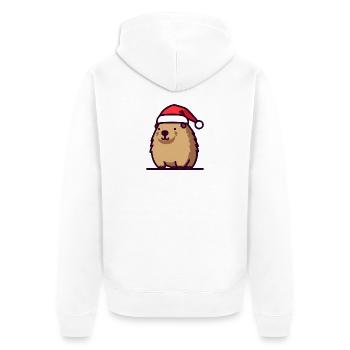 Cute Christmas Capybara in Santa hat - Unisex Premium Organic Zip Hoodie - white - Back - Thijin (182cm)
