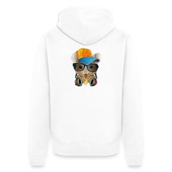coole Maus mit Basecap,Sonnenbrille und Kopfhörer - Unisex Premium Bio Zip Hoodie - Weiß - Hinten - Thijin (182cm)