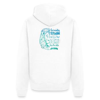 Josua 1 9 - Sei mutig und stark - Unisex Premium Bio Zip Hoodie - Weiß - Hinten - Thijin (182cm)