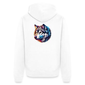 Wolf - Unisex Premium Bio Zip Hoodie - Weiß - Hinten - Thijin (182cm)